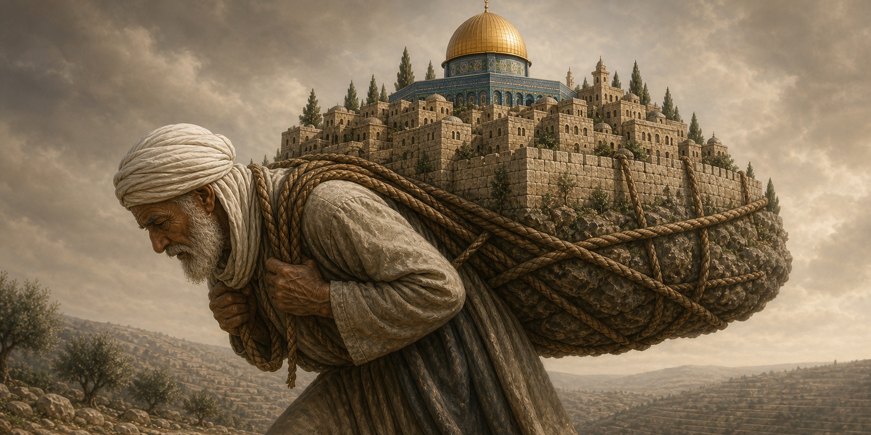صورة تراثية فلسطينية تعبيرية ترمز إلى المختار وحمل الأمانة
